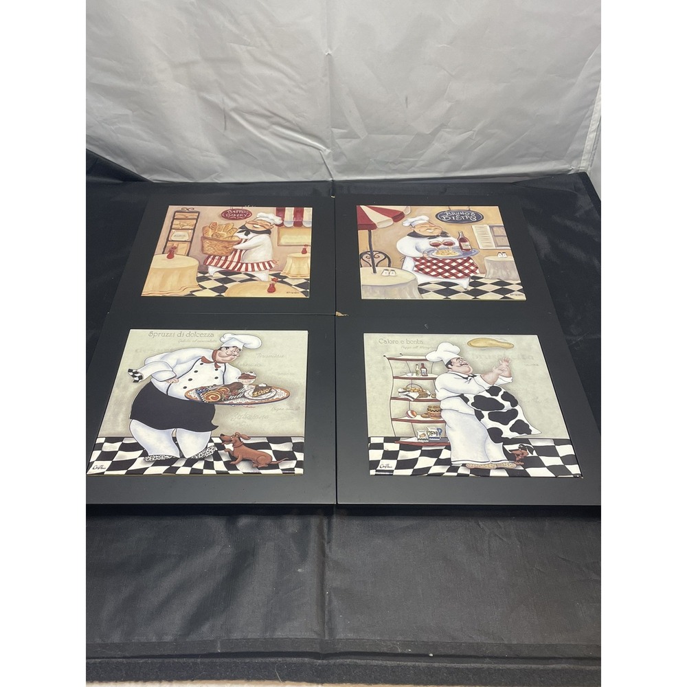4PC.Set Ceramic Tile Cook Chief Desing With Wood Frame Kitchen‎ Decor